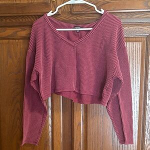 Originality Ribbed V-Neck Sweater in Burgundy